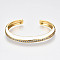 Brass Micro Pave Clear Cubic Zirconia Cuff Bangles, with Enamel, Nickel Free, Real 16K Gold Plated, Creamy White, Inner Diameter: 2-3/8 x1-7/8 inch(5.9x4.7cm)