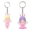2Pcs 2 Style Angel Shape PVC Pendants Keychains, Iron Split Key Rings, Pink, 11.2~12.05cm, 1pc/style