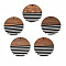 Stripe Resin & Walnut Wood Pendants, Flat Round, Black, 35x3mm, Hole: 2mm