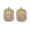 304 Stainless Steel Pendants, with Rhinestone, Rectangle Charms, Stainless Steel Color, 21x14.5x3mm, Hole: 1.4mm