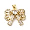 Rack Plating Brass Micro Pave Cubic Zirconia Pendants, Cadmium Free & Lead Free, Real 18K Gold Plated, Long-Lasting Plated, Bowknot, Clear, 18.5x22x6mm, Hole: 3.5x5mm