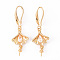 Brass Micro Pave Clear Cubic Zirconia Earring Hooks, for Half Drilled Bead, with Shell Shape Links Connectors, Nickel Free, Real 18K Gold Plated, 37.5x12.5mm, 18 Gauge, Pin: 1mm, 23 Gauge, Pin: 0.6mm(for Half Drilled Bead)