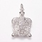 Brass Micro Pave Cubic Zirconia Pendants, Tortoise, Platinum, Clear, 21x14x4mm, Hole: 3mm