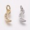 Brass Cubic Zirconia Pendants, Moon Charms, Platinum & Golden, 9.5x5x2mm, Hole: 3mm