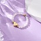 Natural Moonstone Rings, with Elastic Crystal Thread & Brass Beads & Natural Stone Beads, Golden, Inner Diameter: 20mm