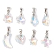 8Pcs 8 Styles Glass Pendants, with Platinum Brass Ice Pick Pinch Bails, Mixed Shapes, Clear AB, 18~25.5x9.5~14x5.5~8mm, Hole: 4x3.5mm, 1pc/style