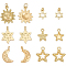 24Pcs 6 Style Alloy Pendants, Long-Lasting Plated, with Jump Ring, Mixed Shapes, Real 18K Gold Plated, 4pcs/style