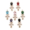 Glass Teardrop Connector Charms, Brass Clear Cubic Zirconia Flower Links, Cadmium Free & Nickel Free & Lead Free, Mixed Color, Light Gold, 21x9.5x4mm, Hole: 1.5mm