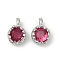 Brass Pave Cubic Zirconia Pendants, Single Stone Charms, Flat Round, Rack Plating, Long-Lasting Plated, Platinum, Cerise, 6.5~7x4.5~5x3mm, Hole: 1mm