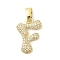 Brass Micro Pave Cubic Zirconia Pendants, Letter, Real 18K Gold Plated, Letter F, 18x13x3mm, Hole: 4.8x2.9mm