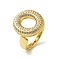 Letter Brass Micro Pave Clear Cubic Zirconia Open Cuff Ring for Women, Cadmium Free & Nickel Free & Lead Free, Real 18K Gold Plated, Letter O, 20x18mm, US Size 6(16.5mm)
