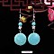 Round Synthetic Turquoise & Alloy Dangle Earrings, Turquoise, 40x20mm