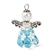 Glass Pendants, Angel, with Alloy Beads and 304 Stainless Steel Loop, Deep Sky Blue, 33x23.5x11.5mm, Hole: 3mm