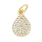 Rack Plating Brass Pendants, with Cubic Zirconia, Teardrop Charms, Long-Lasting Plated, Lead Free & Cadmium Free, with Jump Ring, Real 18K Gold Plated, 12.5x8x2mm, Hole: 3mm