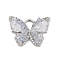 Natural Quartz Crystal Rock Crystal Pendants, Brass Pave Clear Cubic Zirconia with Enamel Butterfly Charms, Platinum, 15x20x4.5mm, Hole: 5x4mm