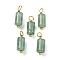 Natural Green Aventurine Cloumn Pendants, Geometric Charms with Golden Tone 304 Stainless Steel Loops, 17.5x6x6mm, Hole: 2mm