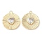 Real 18K Gold Plated Brass Pendants, with Glass, Flat Round with Heart Charms, Clear, 17x15x3mm, Hole: 1.4mm
