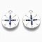 Brass Micro Pave Cubic Zirconia Pendants, Nickel Free, Flat Round with Compass, Medium Blue, Real Platinum Plated, 16x13.5x1.5mm, Hole: 1.2mm