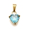 304 Stainless Steel Micro Pave Cubic Zirconia Pendants, Heart Charms, Vacuum Plating, Turquoise, 13x9.5x5mm, Hole: 3x5.5mm
