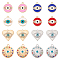 32Pcs 8 Style Rack Plating Alloy Enamel Pendants, with Rhinestone, Light Gold, Cadmium Free & Nickel Free & Lead Free, Flat Round & Heart with Evil Eye, Mixed Color, 18~24x15~20.5x1.5~3mm, Hole: 1.2~2mm, 4Pcs/style
