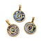 PVD Vacuum Plating 304 Stainless Steel with Paua Shell Pendants, Golden, Flat Round with Letter Charm, Letter.O, 18x16x1.5mm, Hole: 3x6mm