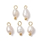 Natural Freshwater Pearl Potato Charms, with Brass Loops, Golden, 13x4.5mm, Hole: 2mm