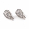 Brass Micro Pave Clear Cubic Zirconia Twister Clasps, Cadmium Free & Nickel Free & Lead Free, Teardrop, Real Platinum Plated, 10.5x6x7.5mm, Hole: 0.9mm, inner diameter: 6x4.5mm