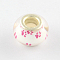 Large Hole Dog Paw Prints Pattern Resin European Beads, with Silver Color Plated Brass Double Cores, Rondelle, Camellia, 14x9~10mm, Hole: 5mm