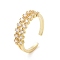 Clear Cubic Zirconia Open Cuff Ring, Brass Jewelry for Women, Cadmium Free & Lead Free, Golden, Inner Diameter: 16mm