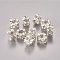 Alloy Enamel European Beads, with Grade A Rhinestone, Large Hole Beads, Column, Silver Color Plated, White, 11x6mm, Hole: 5mm