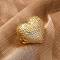 Brass Micro Pave Cubic Zirconia Adjustable Open Cuff Rings for Women, Cadmium Free & Lead Free, Heart, Real 18K Gold Plated, 24x25.5mm, Inner Diameter: Adjustable