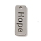 Non-Tarnish 201 Stainless Steel Pendants, Laser Cut, Rectangle with Hope Charm, Stainless Steel Color, 17x6x1mm, Hole: 1.5mm