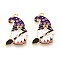 Alloy Enamel Pendants, Lead Free & Cadmium Free, Dwarf Charms, Golden, Purple, 29.8x18x1.2mm, Hole: 1.6mm