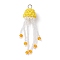 Glass Seed Beaded Jellyfish Pendants, with 304 Stainless Steel Jump Rings, Yellow, 52x16mm, Hole: 3mm