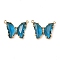 Brass Pave Faceted Glass Connector Charms, Cadmium Free & Nickel Free & Lead Free, Golden Tone Butterfly Links, Steel Blue, 17.5x23x5mm, Hole: 0.9mm
