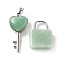 Natural Green Aventurine Pendants, with Platinum Tone Brass Findings, Key & Lock, 27~36.5x17~19.5x6.5~7mm, Hole: 8~9x5~9mm