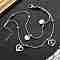 304 Stainless Steel Multi-strand Bracelets, Heart & Flat Round Charm Bracelets for Women, Stainless Steel Color, 7-1/4 inch(18.5cm)