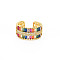 Brass Micro Pave Cubic Zirconia Cuff Rings for Women, Real 18K Gold Plated Open Wide Band Rings, Nickel Free, Colorful, US Size 6 3/4(17.1mm)
