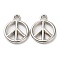 CCB Plastic Pendants, Peace Sign Charm, Platinum, 19.5x15.5x2.5mm, Hole: 2mm