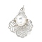 Rack Plating Brass Pendants, with ABS Plastic Pearl, Long-Lasting Plated, Lead Free & Cadmium Free, Leaf, Platinum, 29.5x21x14.5mm, Hole: 1.4x2mm