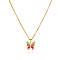 Bohemian Stainless Steel Enamel Colorful Butterfly Pendant Necklaces for Women, Golden, 17.72 inch(45cm)