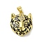 Rack Plating Brass Micro Pave Cubic Zirconia Pendants, with Enamel, Long-Lasting Plated, Cadmium Free & Lead Free, Tiger, Real 18K Gold Plated, 24.5x20.5x7.5mm, Hole: 5x3mm