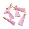 Nylon Tassel Big Pendants, with Iron Findings, Golden, Pearl Pink, 80x8.5mm, Hole: 5x6.5mm