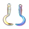 304 Stainless Steel Pendants, Sickle Charm, Rainbow Color, 28.5x12x2mm, Hole: 2.4mm