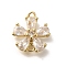 Brass Pave Glass Flower Connector Charms, Cadmium Free & Nickel Free & Lead Free, Real 18K Gold Plated, Clear, 13.5x12x4mm, Hole: 1.4mm and 1.2mm