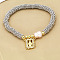 304 Stainless Steel Round Beads Stretch Bracelets, Charm Bracelets for Women, Rectangle with King,  with Brass & Freshwater Pearl & Cubic Zirconia, Mixed Color, 6-3/4 inch(17cm)