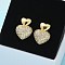 Brass Micro Pave Clear Cubic Zirconia Stud Earrings for Women, Heart, Real 18K Gold Plated, 17x12.5mm