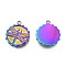 Ion Plating(IP) 304 Stainless Steel Pendants, Flat Round with Dragonfly, Rainbow Color, 21x18x2.5mm, Hole: 1.6mm
