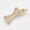 Brass Micro Pave Cubic Zirconia Pendants, Cadmium Free & Lead Free, with Jump Rings, Bone, Clear, Golden, 19.5x8x3mm, Hole: 2.5mm