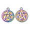 304 Stainless Steel Pendants, Flat Round with Star Charm, Rainbow Color, 20x17x2mm, Hole: 3mm